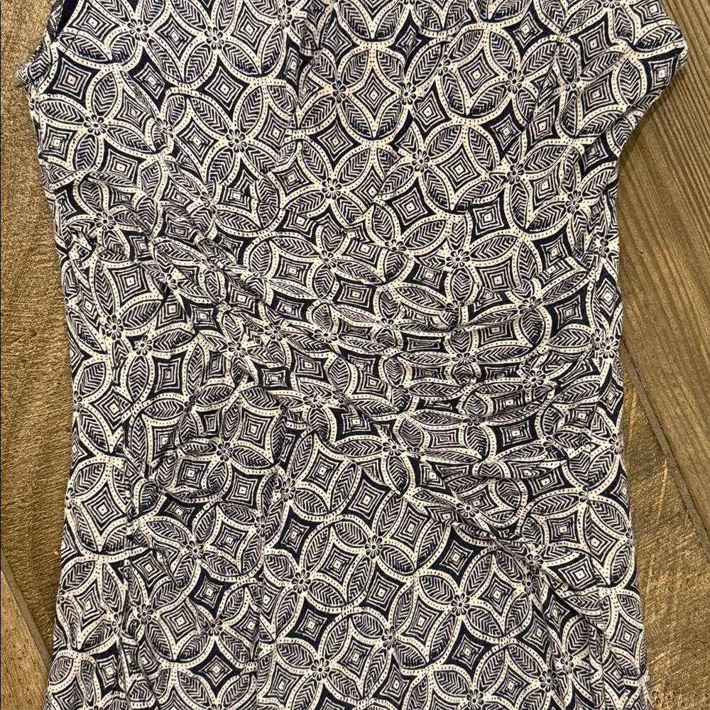 KUT from the Kloth Mollee Blue Geometric Ruched Faux Wrap Sheath Dress Size 4 - Picture 9 of 13